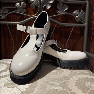 Women’s Madden Girl Cream T-Strap Chunky Platform Shoes